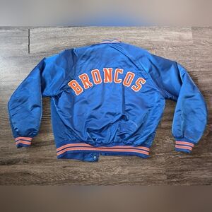 Vintage Denver Broncos Satin Snap Button Jacket NFL Chalk Line Size L